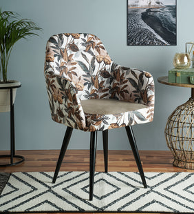 Dining Chair | Accent Chair for Living Room Bedroom Restaurant | Cotton Floral Seat with Black Matte Finish Legs