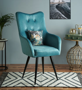 Velvet Accent Chairs Wingback Chair with Pillow and Arm for Living Room, Bedroom, Dining Room (Aqua Blue)