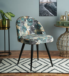 Dining Chair | Accent Chair for Living Room Bedroom Restaurant | Cotton Floral Seat with Black Matte Finish Legs