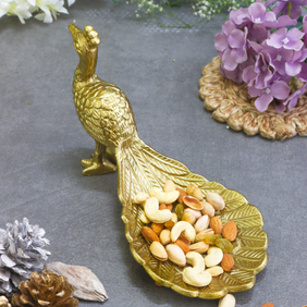 Decorative Gold Peacock Serving Platter Dry Fruits Casting Handmade Bowl Table Home Décor