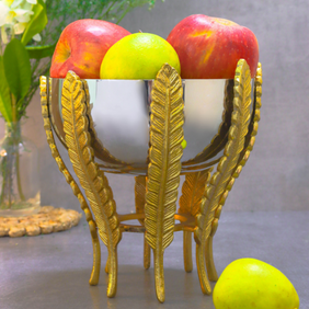 Gold Plated Stainless Steel Decorative Handcrafted Bowl for Fruit Vegetable Home Kitchen Décor Gifting Accent