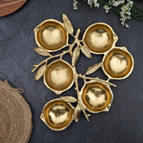 Decorative Gold Lemon Tray bolte Serving Platter Dry Fruits Casting Handmade Bowl Table Home Decor(28 x 26 x 3 CM)