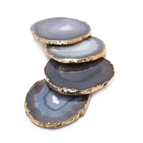 Suhaavi Decor Natural Blue Agate Coasters for Drinks - Set of 4 Table Decor Cups Holder for Home Guest Room (Natural Grey, 5 x 5)