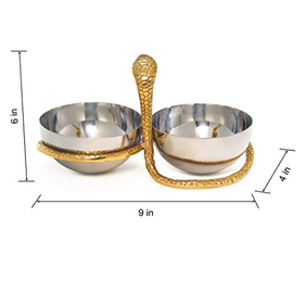 Steel Double Serving Bowls Decorative Gold Snake Stand Dry Fruits Container & Table Décor