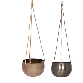 Bowl Shape Metal Hanging Planters Indoor Pots for Balcony Home and Office Decoration Set of 2