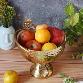 Gold Hammered Floral Fruit Desert Storage Bowl White Enamel Metal Decorative Pedestal Bowl