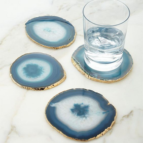 Suhaavi Decor Natural Blue Agate Coasters for Drinks - Set of 4 Table Decor Cups Holder for Home Guest Room (Natural Blue, 4 x 4)