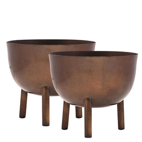 Bowl Shape Metal Planter Pots with Stand for Balcony Home and Office Decoration Set of 2