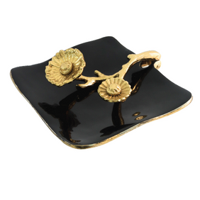 Gold Black Finish Metal Flower Flat Napkin Paper Holder Decorative Accent Design for Bathroom Kitchen Table