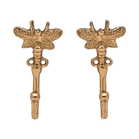 Wall Hook Mounted Hook Bee Design Hangers Clothes Hat Coat Robe Hanging Metal Hook Wall Door Hanger Golden Pack of 2