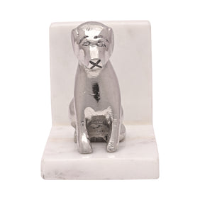 Vintage Style Decorative Dog & Books Silver-Colored Marble Bookends Table Top Pack of 2